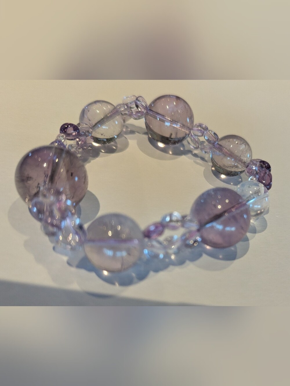 Natural Amethyst Crystal Bracelet Lavender Clear Quartz February Birthstone